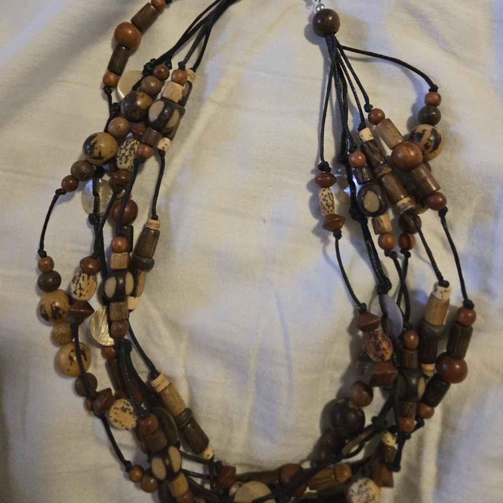 Handcrafted Multi-Strand Wooden Bead Necklace 18"